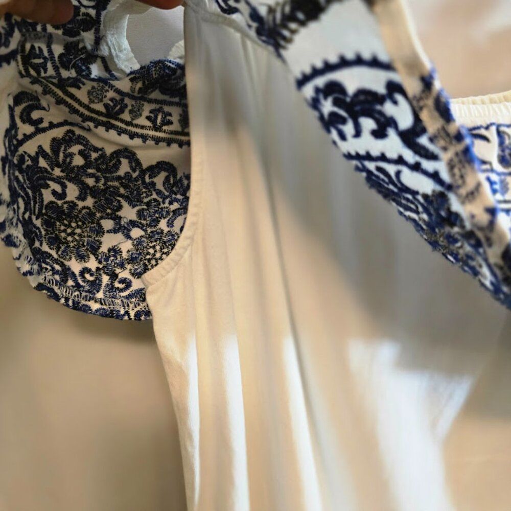INC COTTON BLEND OFF SHOULDER CAMISOLE WHITE TOP BLUE EMBROIDERY SIZE MEDIUM - Picture 8 of 9